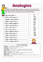 English Worksheet: Analogies - word relationships