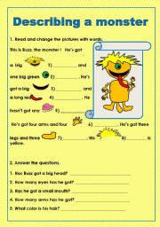 English Worksheet: Describing a monster