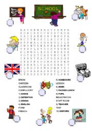 English Worksheet: SCHOOL WORDSEARCH