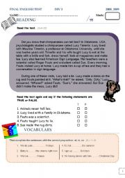 English Worksheet: FINAL TEST: FIRST YEAR DIVERSIFICATION PROGRAMME