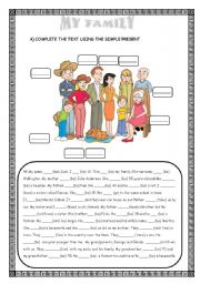 English Worksheet: MY FAMILY (present simple) 1st part