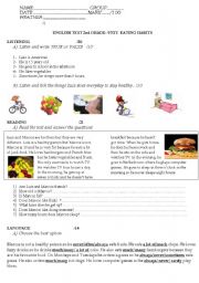 English Worksheet: TEST; FOOD