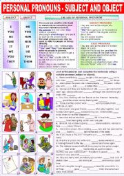 English Worksheet: PERSONAL PRONOUNS - SUBJECT AND OBJECT