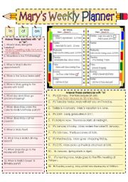 English Worksheet: Marys Weekly Planner