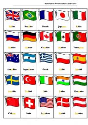 Nationalities Pronunciation Cards Game