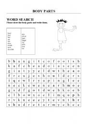 English Worksheet: Body Parts Wordsearch