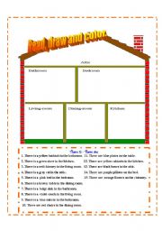 English Worksheet: There is, there are,draw the furniture .