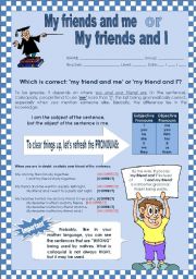 English Worksheet: My friends and ME or I?