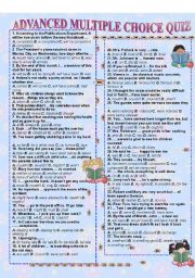 English Worksheet: ADVANCED MULTIPLE CHOICE QUIZ