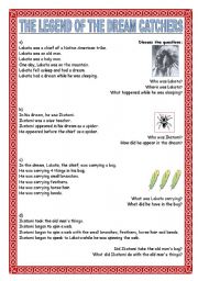 English Worksheet: The Legend of the dream catchers - 5 pages