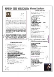 English Worksheet: SONG - MAN IN THE MIRROR BY MICHAEL JACKSON