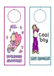 English Worksheet: DOOR HANGERS FOR KIDS (2)