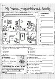 English Worksheet: My house, prepositions & family