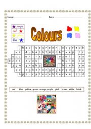English worksheet: colours wordsearch - with key
