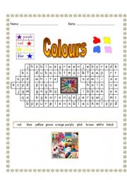 English Worksheet: colours wordsearch - with key