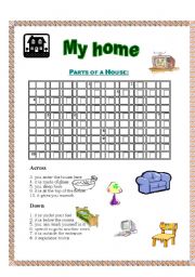 English Worksheet: House crossword - with key