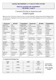 English Worksheet: British and American English