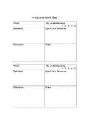 English Worksheet: 4 Square Word Map