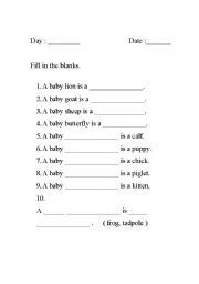 English worksheet: Animals and Their Young