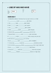 English worksheet: HAVE, HAS AND THE POSSESSIVE ADJECTIVES
