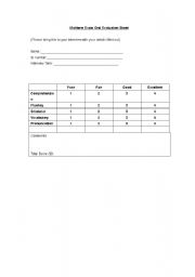 English worksheet: speaking scoring sheet