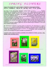 English worksheet: SPRING FLOWERS- text about spring with gaps and names of spring flowers