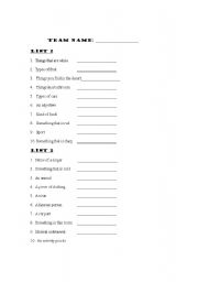 English worksheet: Scattergories