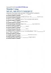English Worksheet: Modal auxilliaries 