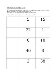English worksheet: Introduction game - numbers