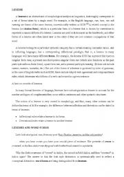 English Worksheet: Lexeme