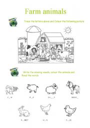 English Worksheet: Farm Animals and Vowels
