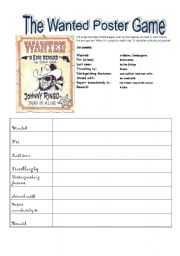 English Worksheet: The Wanted Poster Game