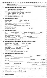 English Worksheet: I SAY A LITTLE PRAYER by Aretha Franklin