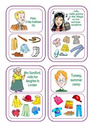 English Worksheet: Clothes Cards - What is in your suitcase (Part 1 out of 3)