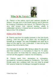 English Worksheet: A FEW FACTS ABOUT ST PATRICKs DAY  17th of March