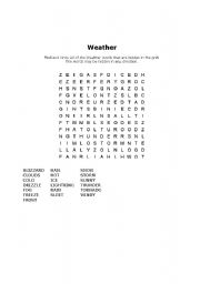 English worksheet: weather word search