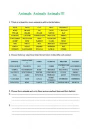 English worksheet: Animals Animals Animals!!! 