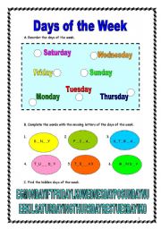 English Worksheet: Days of the week (02.03.09)