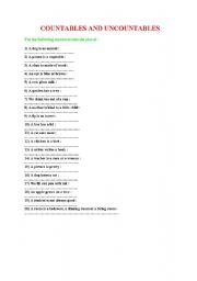 English Worksheet: COUNTABLES AND UNCOUNTABLES