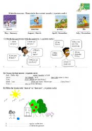 English worksheet: exercise with seasons,there is/are,countries