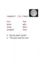 English Worksheet: Phonetics-vowels- sound /u:/