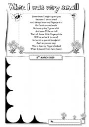 English Worksheet: When I was very small (Mothers Day poem and craft)