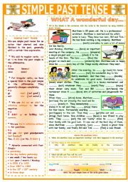 English Worksheet: SIMPLE PAST TENSE (WHAT A WONDERFUL DAY...)