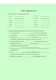 English worksheet: a quiz of irregular verbs