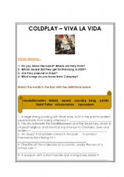 English Worksheet: Coldplay - Viva la Vida [Song Class  worksheet]