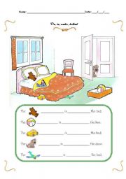 English Worksheet: Prepositions of place: on, in, under, behind