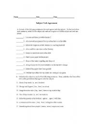 English Worksheet: Subject Verb Agreement Test