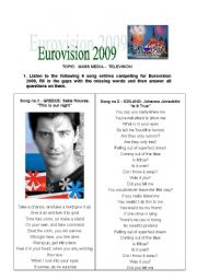 Solutions / answer sheet  on Eurovision 2009 printable