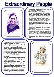 English Worksheet: Extraordinary People 2 ...Rosa Parks and Wolfgang Amadeus Mozart (2 pages)