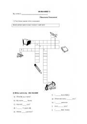 English worksheet: classsroom objects and verb to be